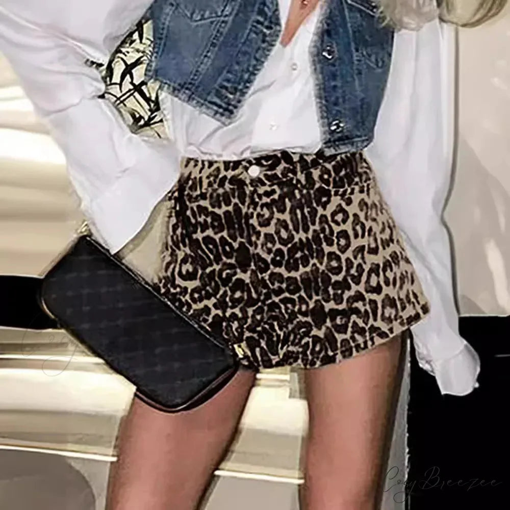 Leopard Print Stylish High Waist Shorts Leopard / S