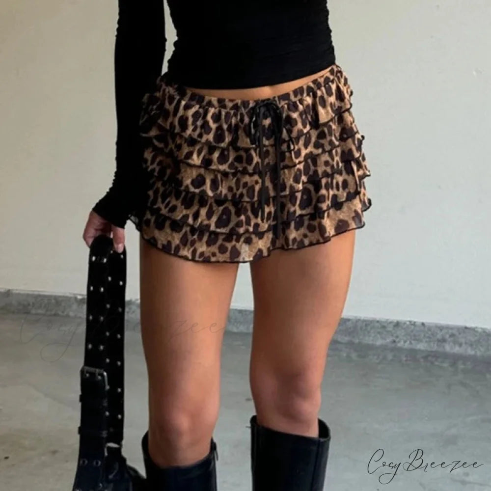 Leopard Print Tiered Pencil Skirt leopard / S skirts-250223