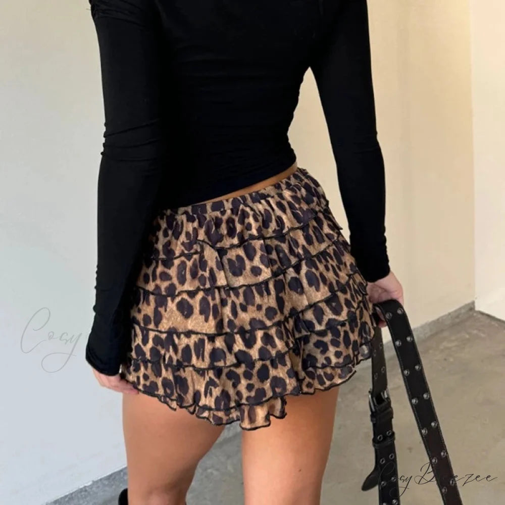 Leopard Print Tiered Pencil Skirt skirts-250223
