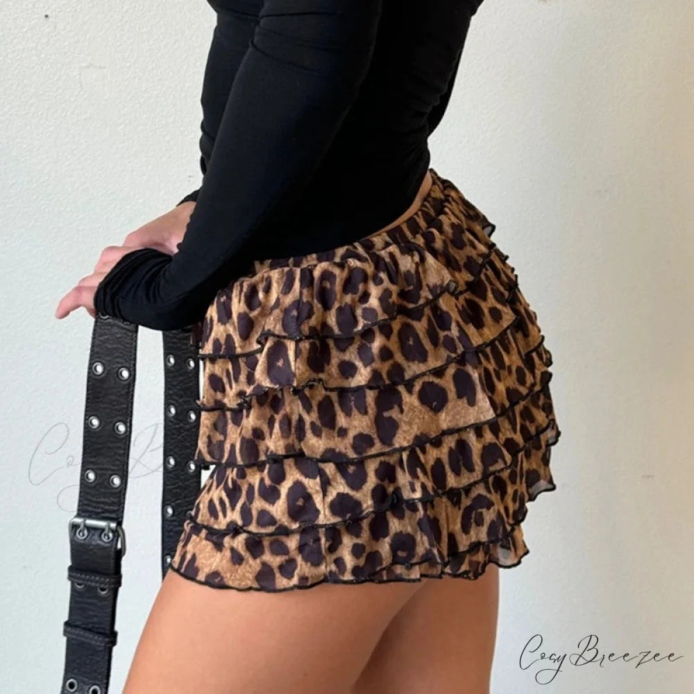 Leopard Print Tiered Pencil Skirt skirts-250223