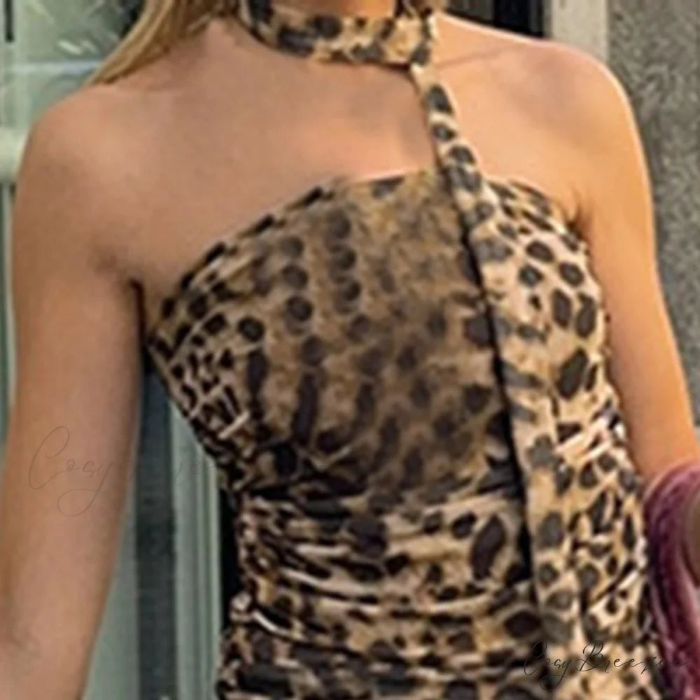 Leopard Ruched Scarf Crop Top croptop-250223