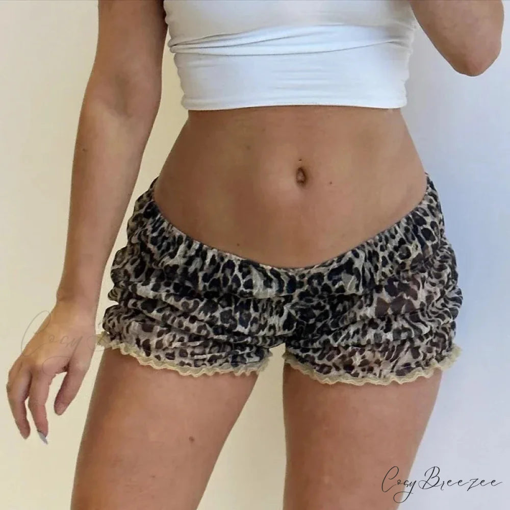 Leopard Ruffle Lace Trim Shorts black2 / S short-250223