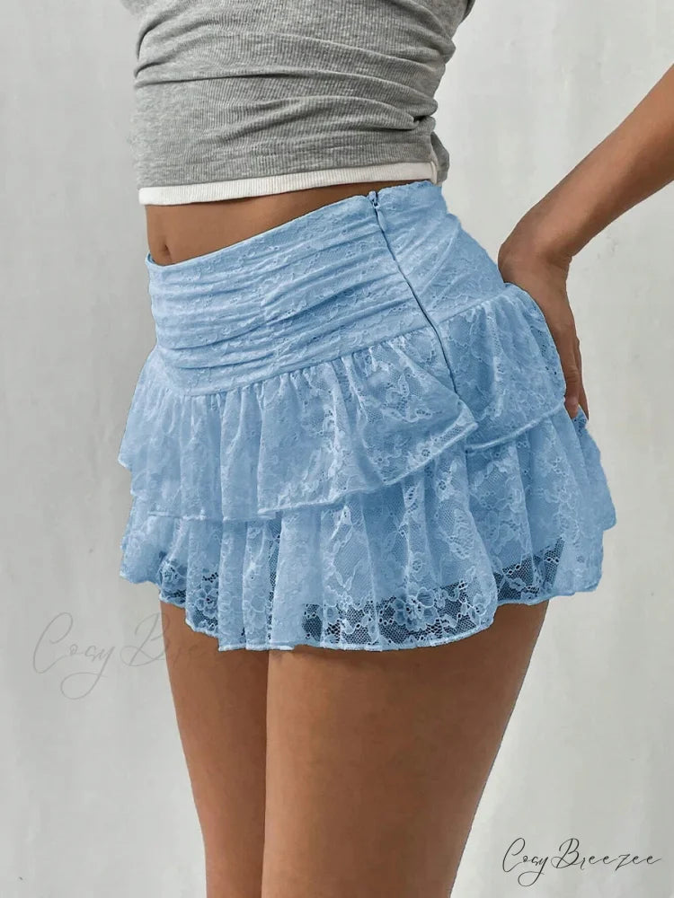 Leopard Tiered Half Slip Skirt Blue / S skirts-250223