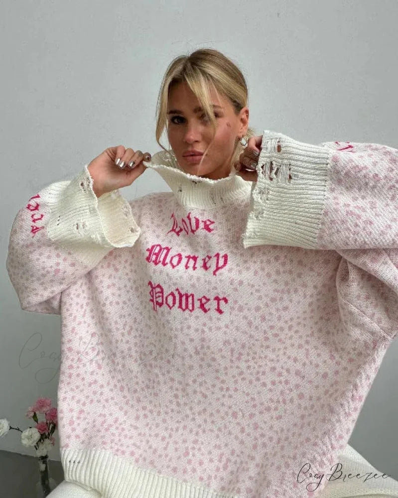 Letter Embroidery Lazy Style Sweater Leopard Print / One Size swraters-241228