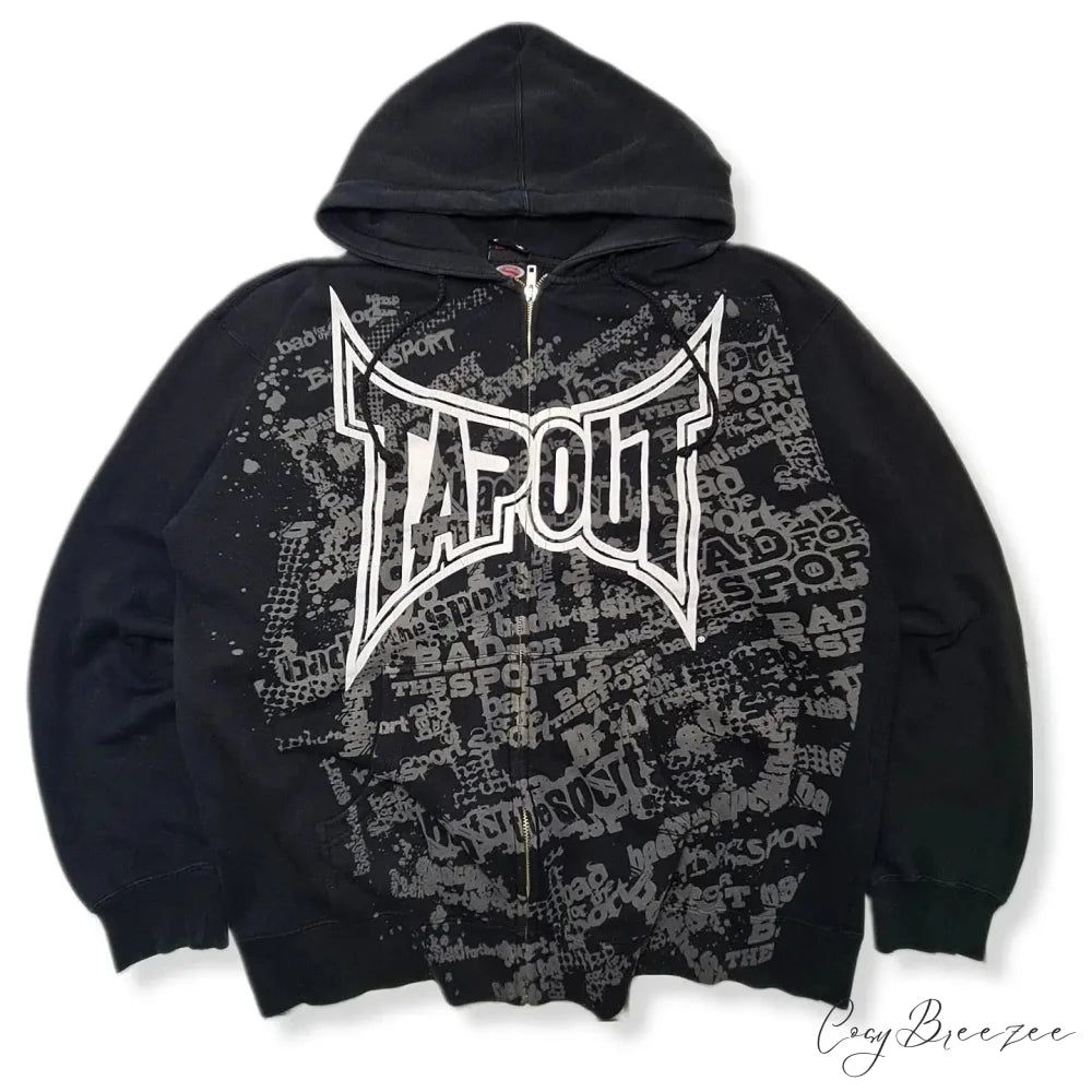 Letter Graphic Zipper Hoodie black 1 / S hoodies-241228