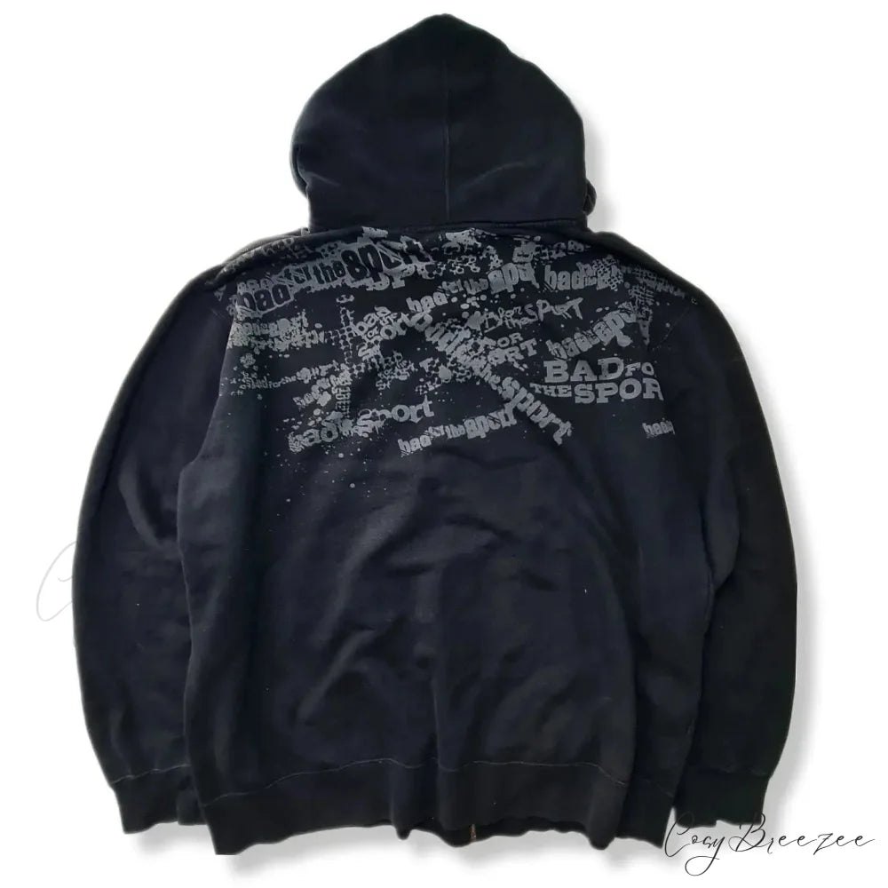 Letter Graphic Zipper Hoodie hoodies-241228