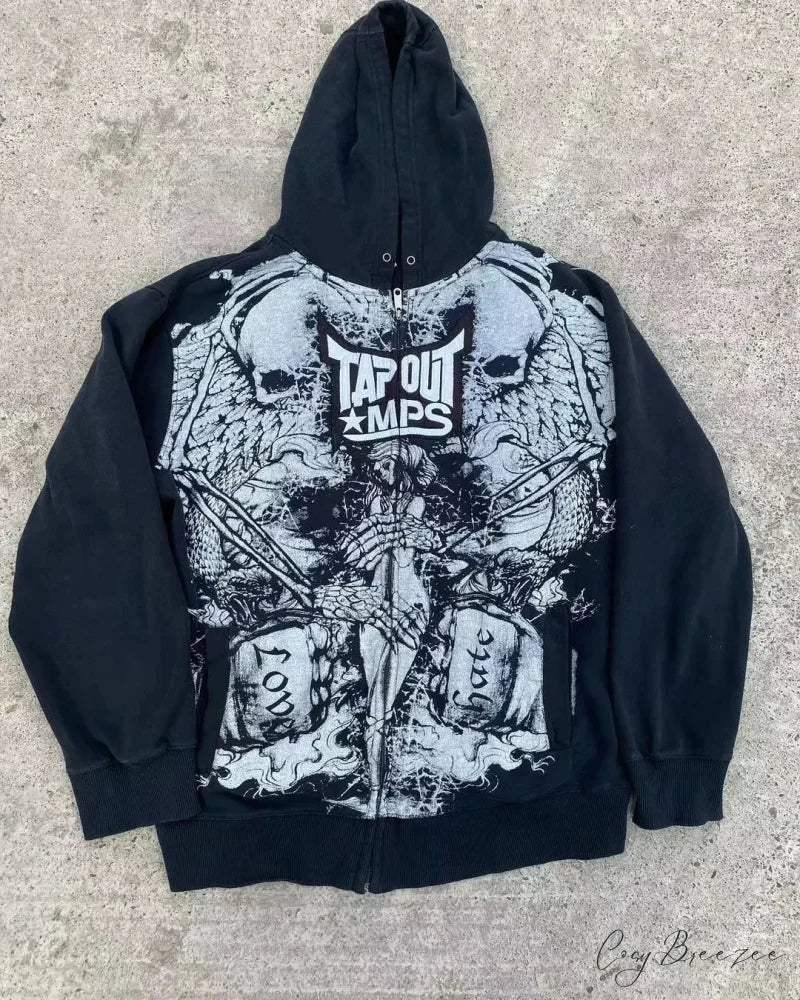 Letter Graphic Zipper Hoodie white / S hoodies-241228