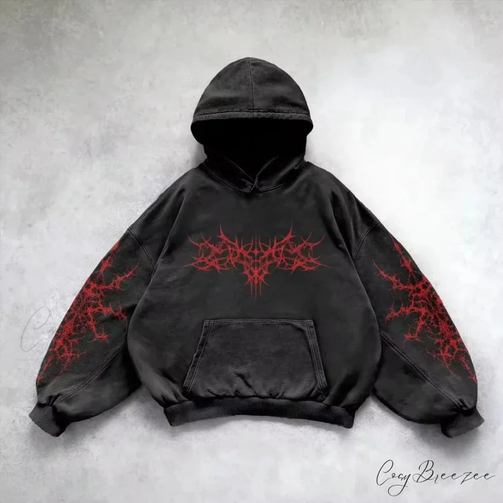 Letter Patch Vintage Zipper Hoodie black 3 / M hoodies-241228