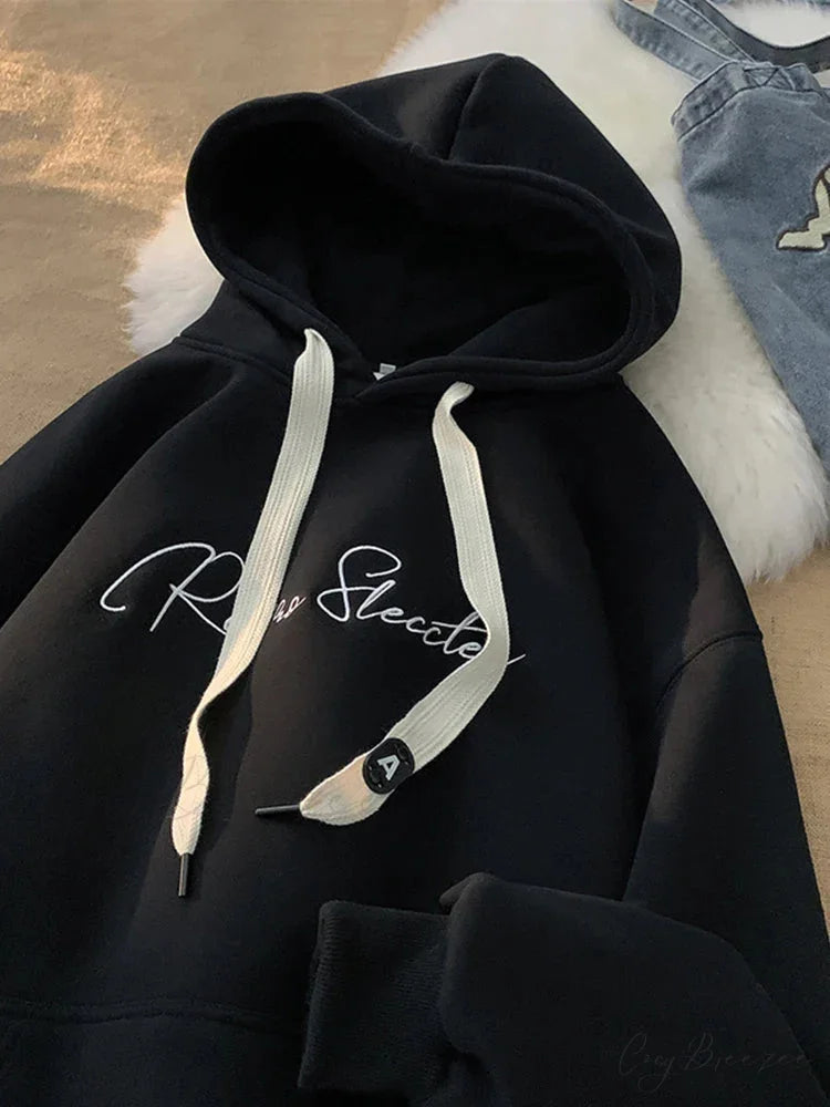 Letter Print Autumn Goth Style Hoodie Black / M(40-45KG) hoodies-241228