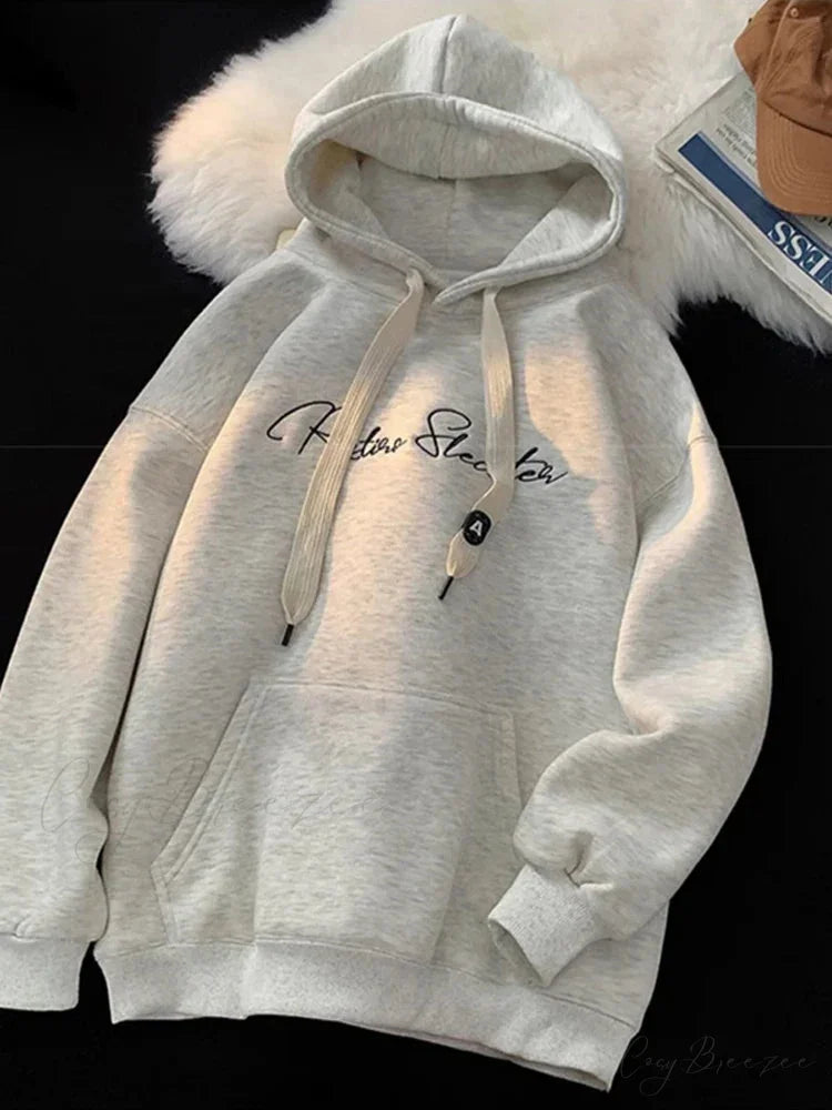 Letter Print Autumn Goth Style Hoodie GRAY / M(40-45KG) hoodies-241228