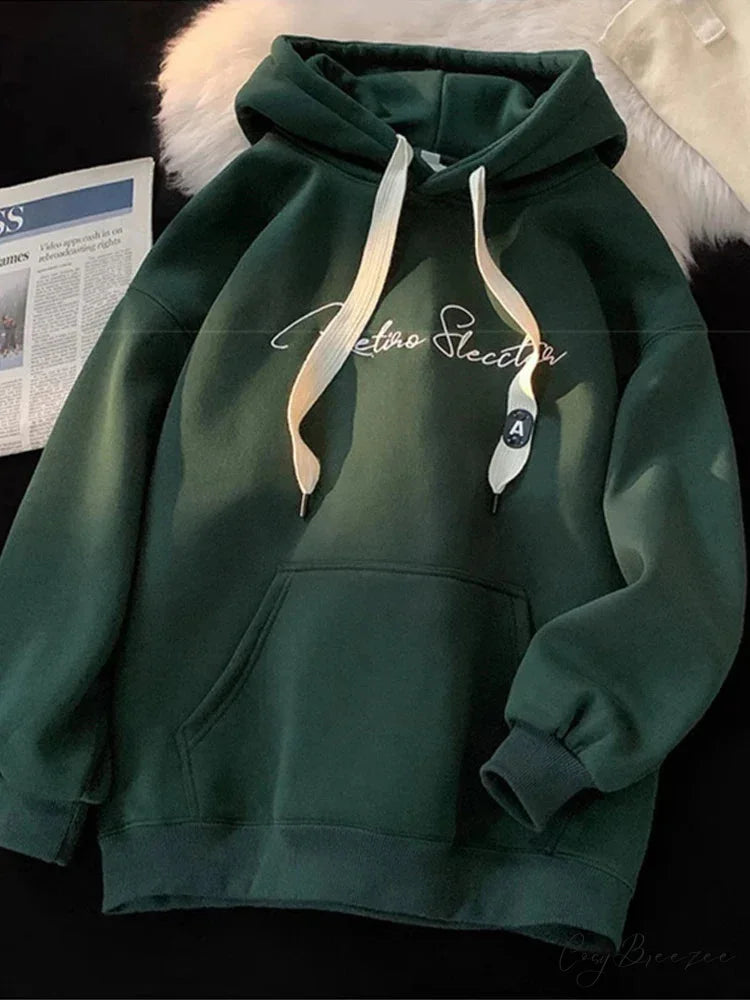 Letter Print Autumn Goth Style Hoodie Green / M(40-45KG) hoodies-241228