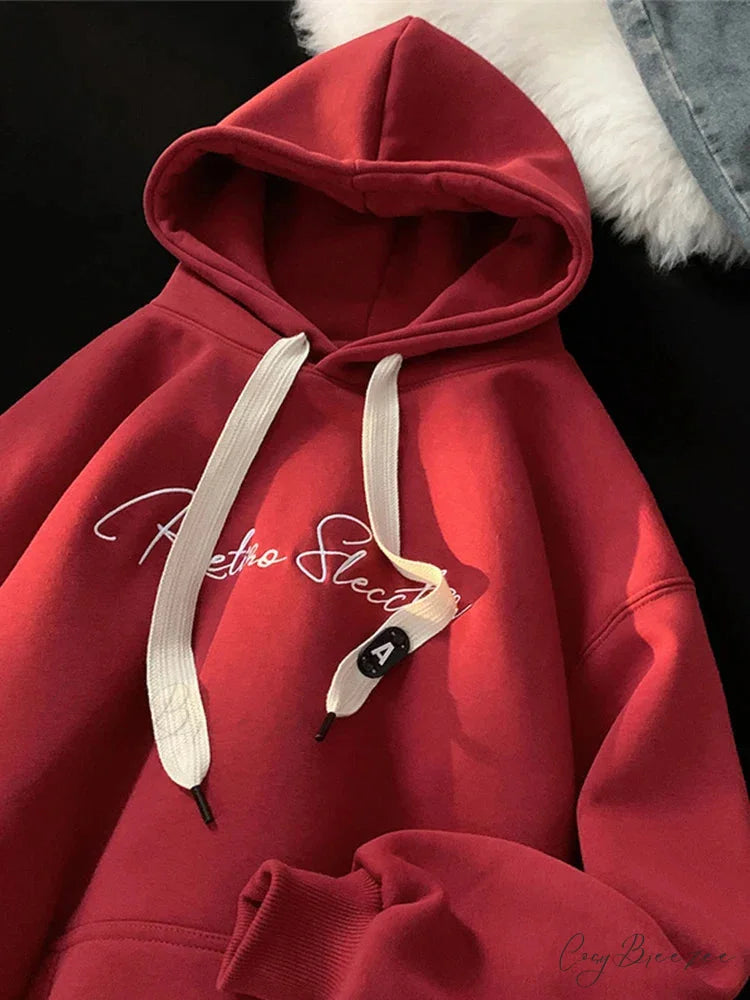 Letter Print Autumn Goth Style Hoodie Red / M(40-45KG) hoodies-241228