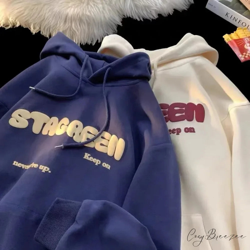 Letter Print Autumn Y2K Pocket Hoodie hoodies-241228