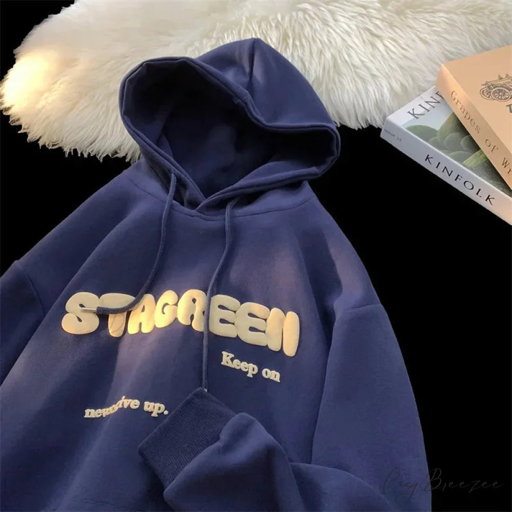 Letter Print Autumn Y2K Pocket Hoodie hoodies-241228