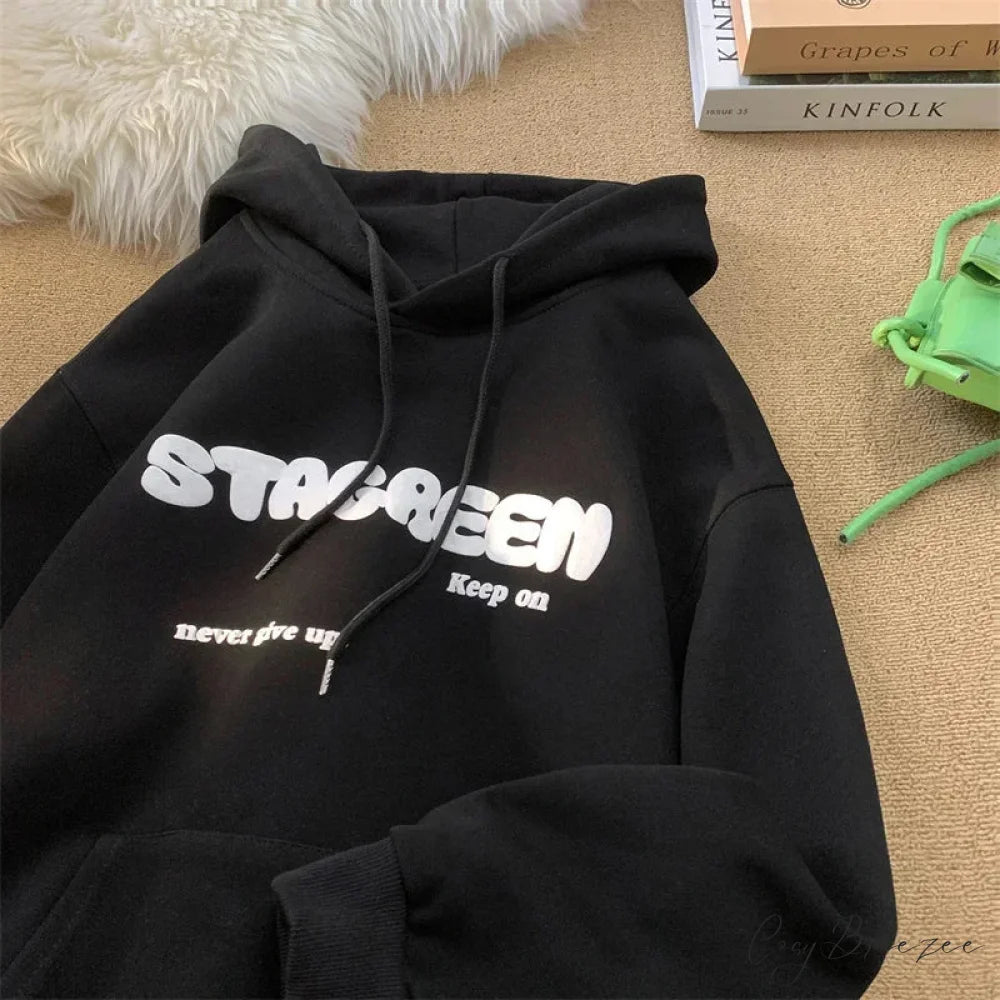 Letter Print Autumn Y2K Pocket Hoodie hoodies-241228