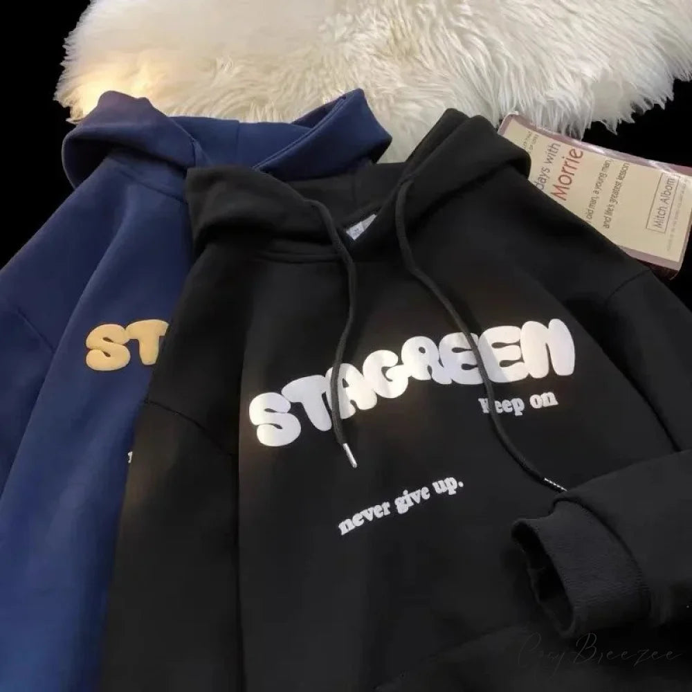 Letter Print Autumn Y2K Pocket Hoodie hoodies-241228