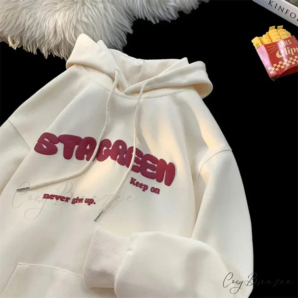 Letter Print Autumn Y2K Pocket Hoodie hoodies-241228