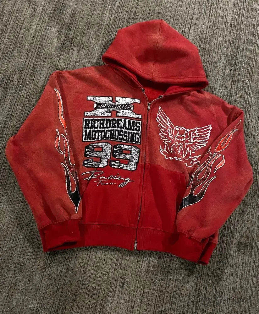 Letter Printed Hip-Hop Hoodie red / M hoodies-241228
