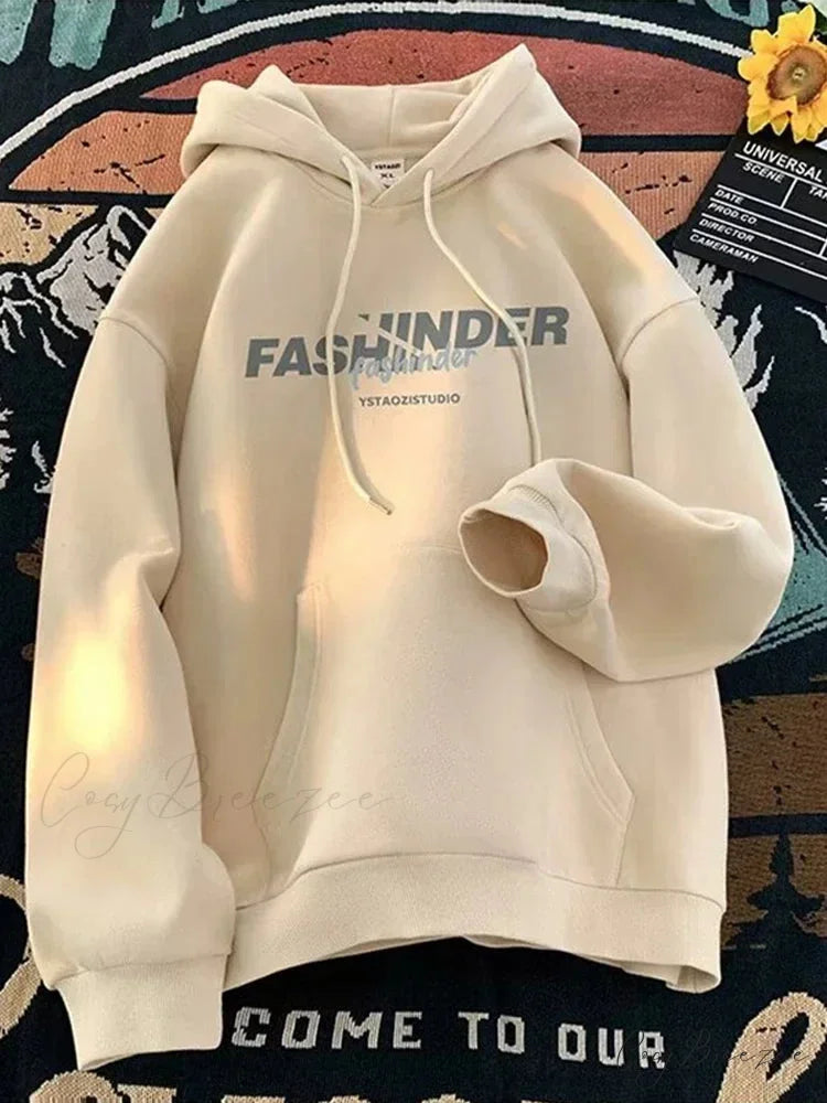 Letter Printed Winter Fleece Hoodie apricot / M(40-45KG) hoodies-241228