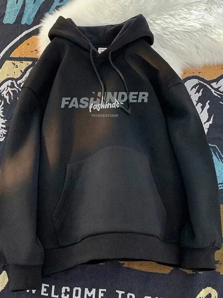 Letter Printed Winter Fleece Hoodie Black / M(40-45KG) hoodies-241228