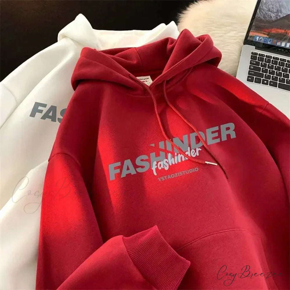 Letter Printed Winter Fleece Hoodie hoodies-241228