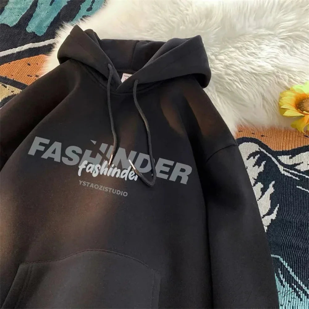 Letter Printed Winter Fleece Hoodie hoodies-241228