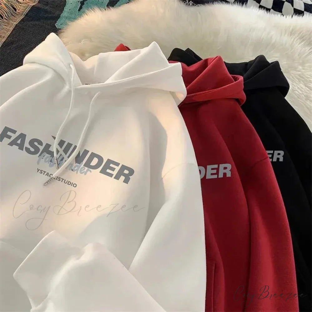 Letter Printed Winter Fleece Hoodie hoodies-241228