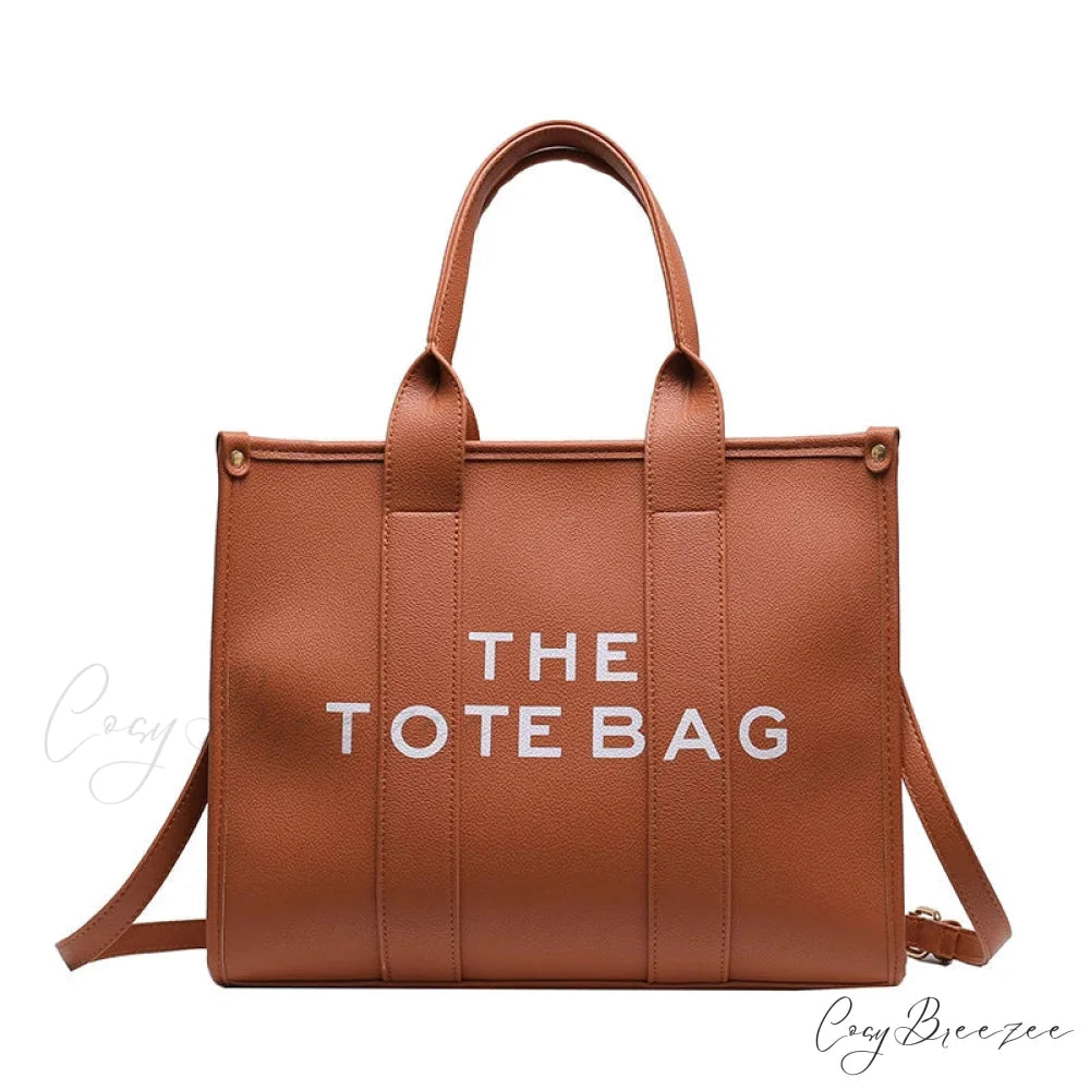 Letter Soft PU Leather Tote Shoulder Handbag Brown / 35cm X 15cm X 28cm handbag-250126