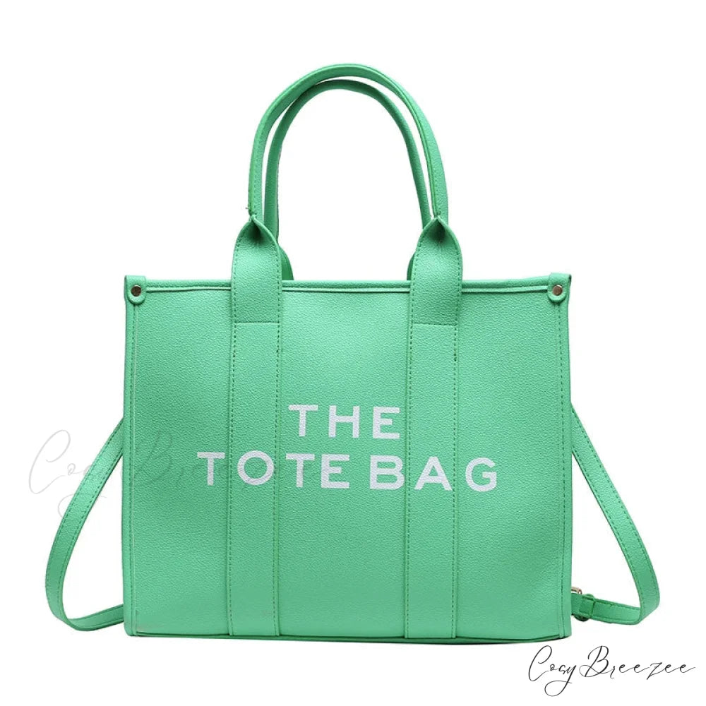Letter Soft PU Leather Tote Shoulder Handbag Green / 35cm X 15cm X 28cm handbag-250126
