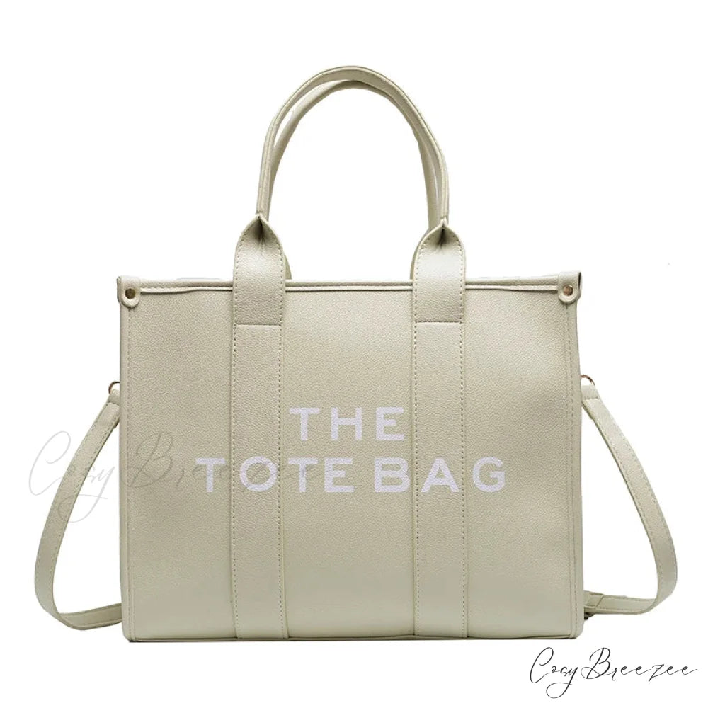 Letter Soft PU Leather Tote Shoulder Handbag light green / 35cm X 15cm X 28cm handbag-250126