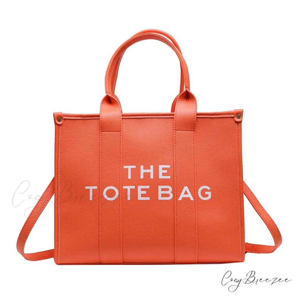 Letter Soft PU Leather Tote Shoulder Handbag Orange / 35cm X 15cm X 28cm handbag-250126