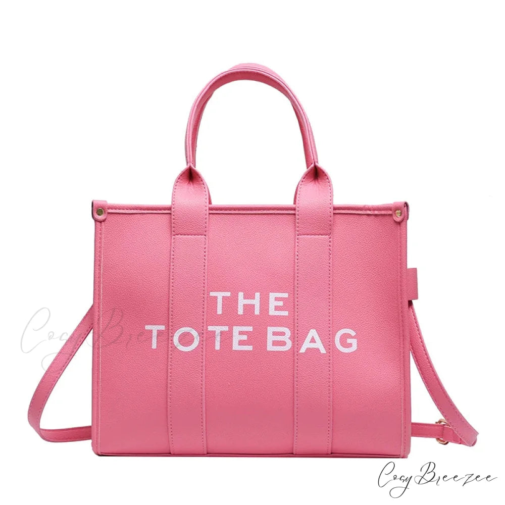 Letter Soft PU Leather Tote Shoulder Handbag Pink / 35cm X 15cm X 28cm handbag-250126