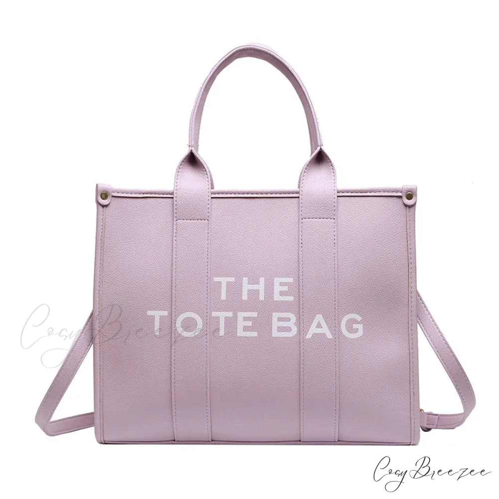 Letter Soft PU Leather Tote Shoulder Handbag PURPLE / 35cm X 15cm X 28cm handbag-250126