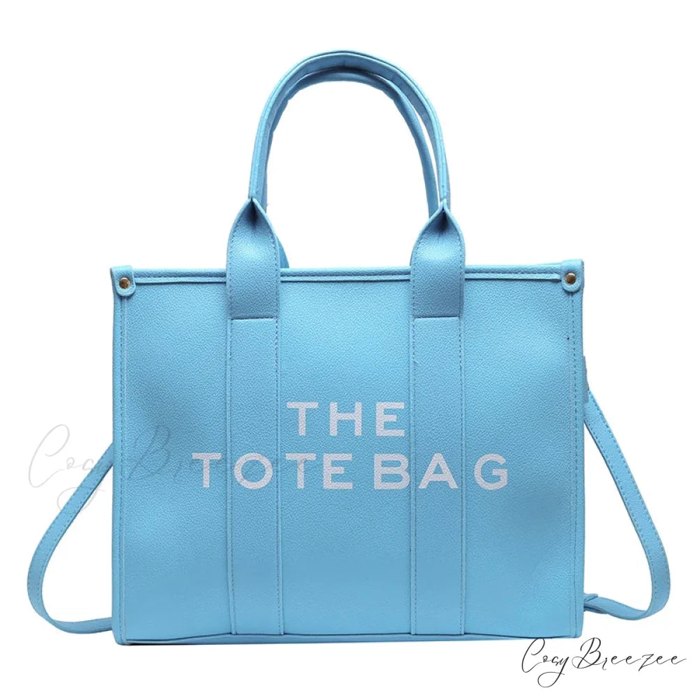 Letter Soft PU Leather Tote Shoulder Handbag SKY BLUE / 35cm X 15cm X 28cm handbag-250126