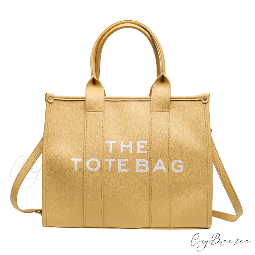 Letter Soft PU Leather Tote Shoulder Handbag Yellow / 35cm X 15cm X 28cm handbag-250126