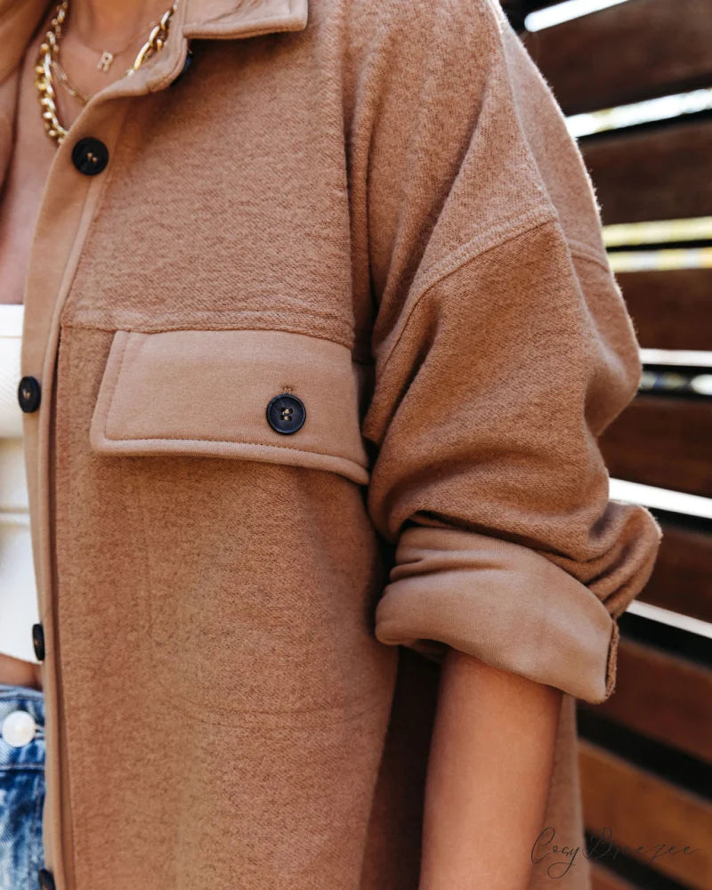Lexie Cotton Blend Button Down Shirt Jacket - Camel