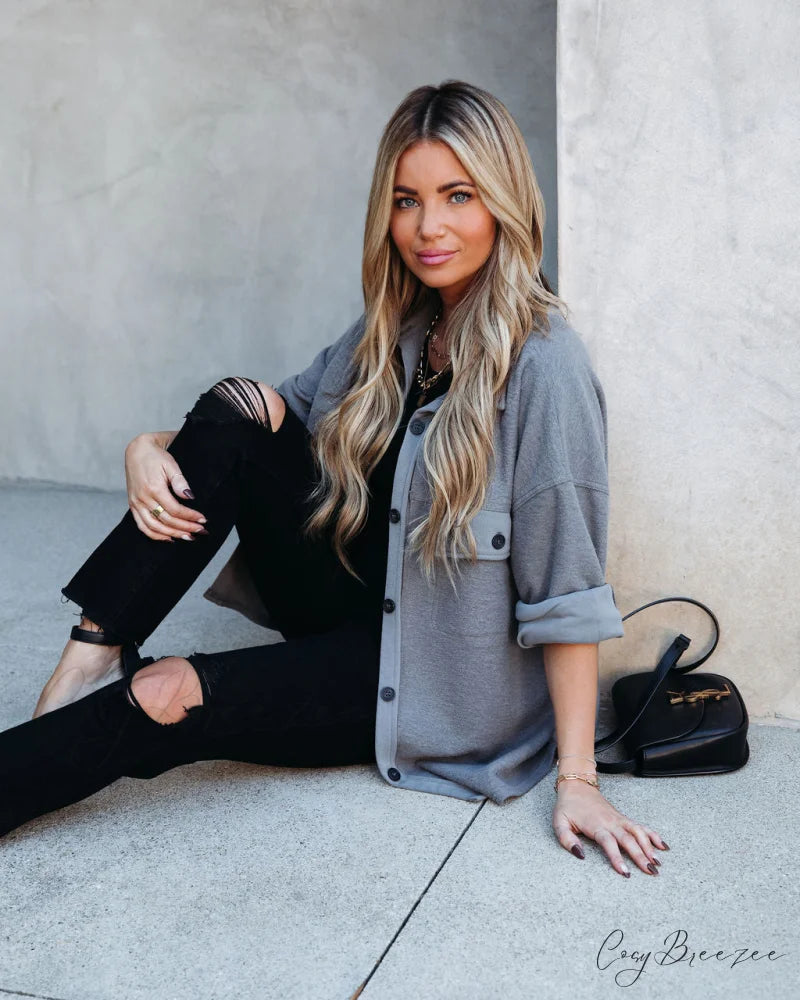 Lexie Cotton Blend Button Down Shirt Jacket - Charcoal