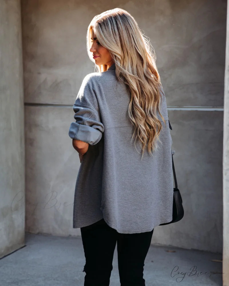 Lexie Cotton Blend Button Down Shirt Jacket - Charcoal