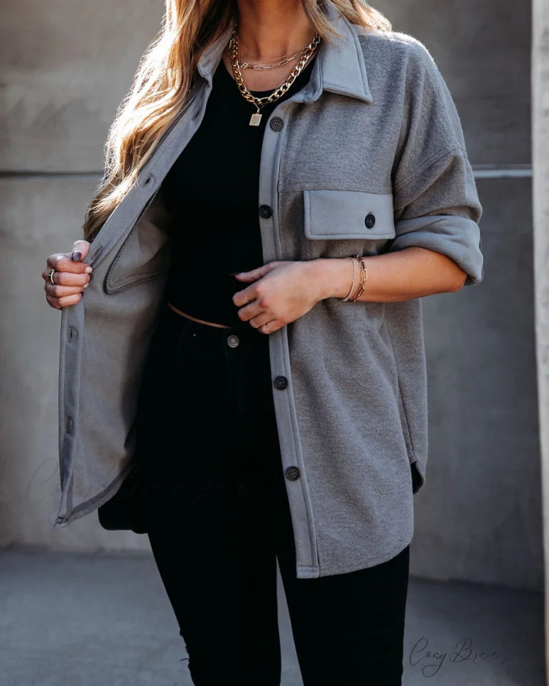 Lexie Cotton Blend Button Down Shirt Jacket - Charcoal