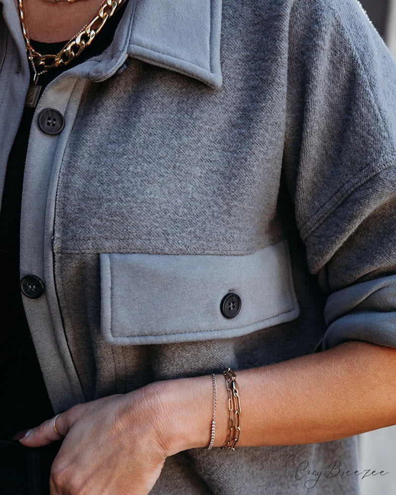 Lexie Cotton Blend Button Down Shirt Jacket - Charcoal