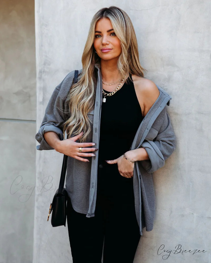 Lexie Cotton Blend Button Down Shirt Jacket - Charcoal