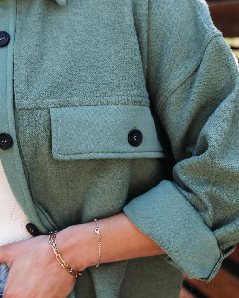 Lexie Cotton Blend Button Down Shirt Jacket - Forest