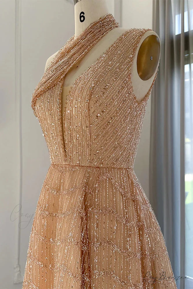Lifelong Romance Beaded Trendy Sequin Halter Maxi Dress