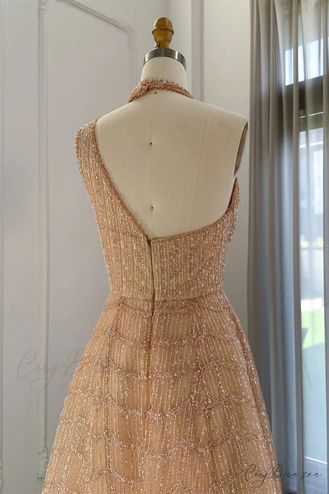 Lifelong Romance Beaded Trendy Sequin Halter Maxi Dress