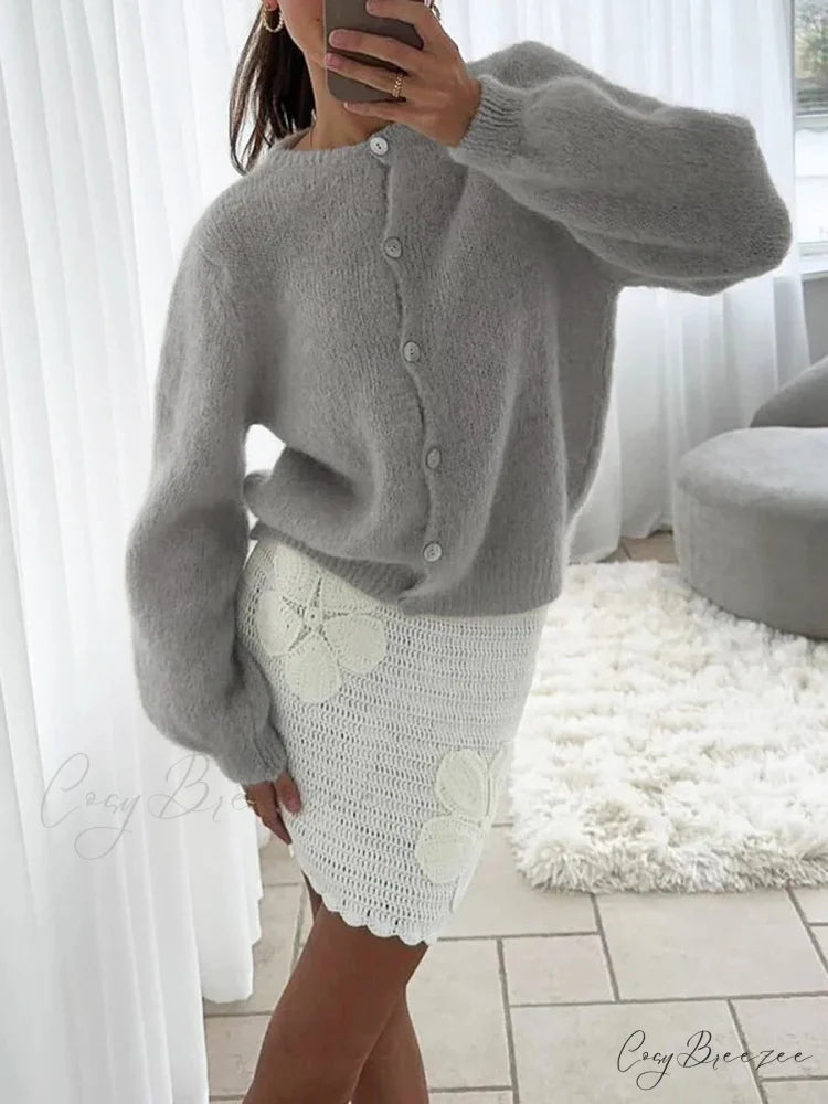 Lightweight Full Sleeve Plain Knit Cardigan black / S cardigans-241228