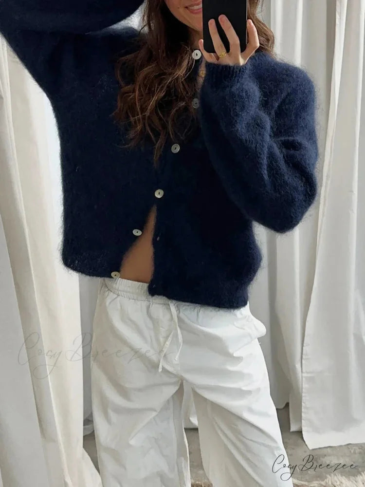 Lightweight Full Sleeve Plain Knit Cardigan grey / S cardigans-241228