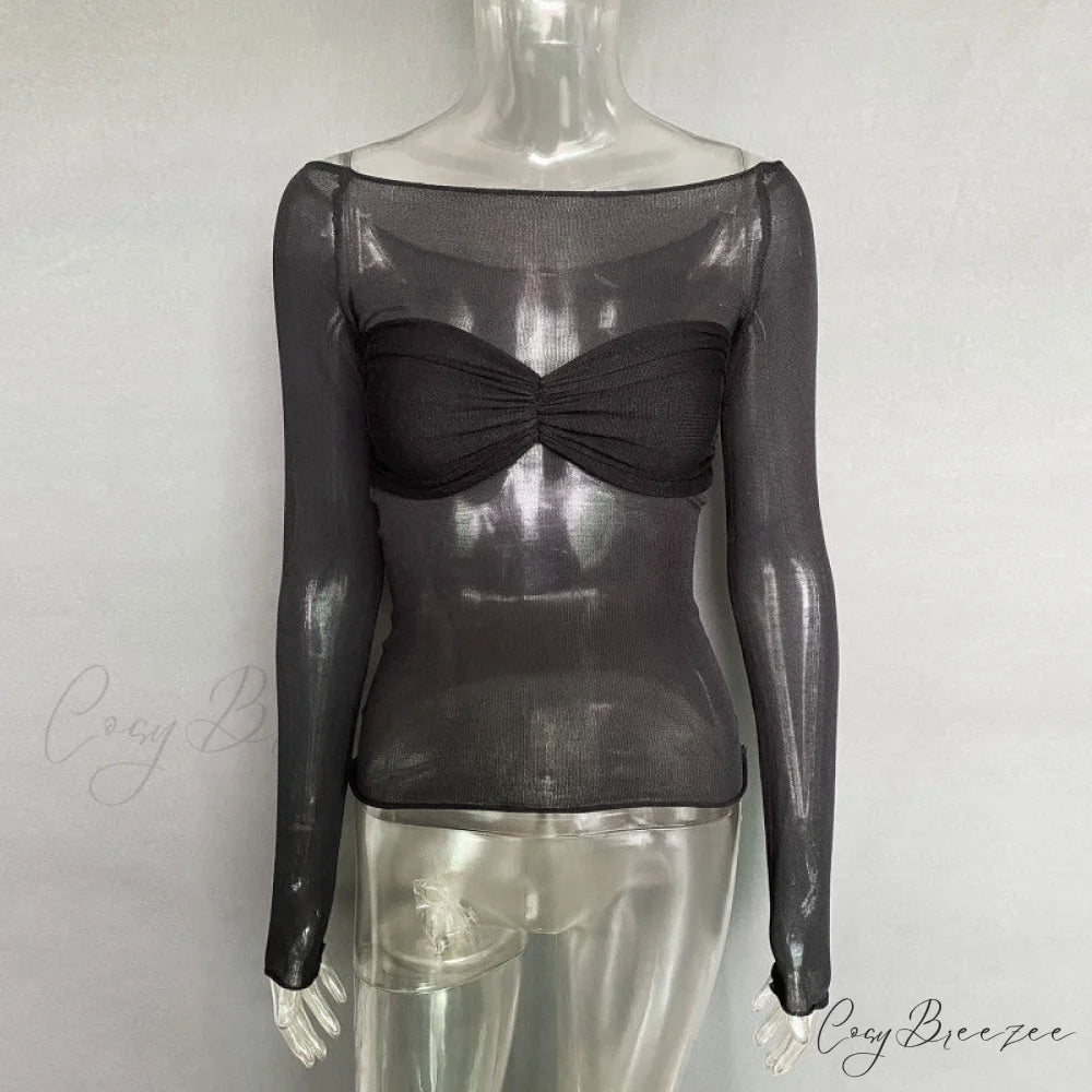Lightweight T-Shirt Fashion See-Through Neck Women’s Top Black / S