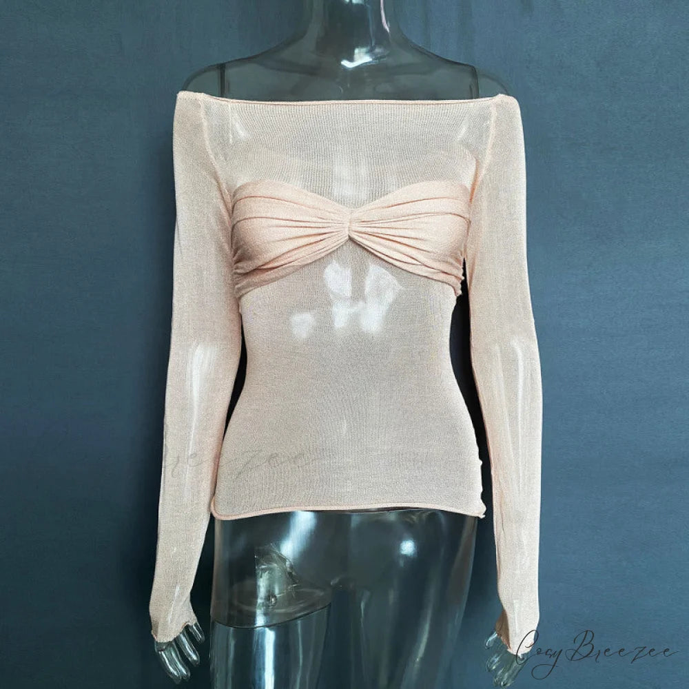 Lightweight T-Shirt Fashion See-Through Neck Women’s Top Pastel pink / S