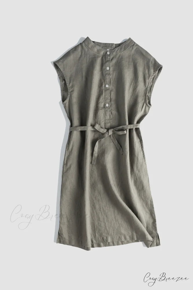 Linen Daisy Dress Olive / S
