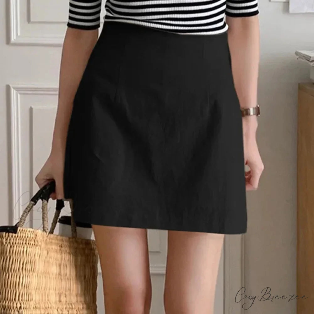 Linen Double-Layer Split Skirt Black / S skirts-250223
